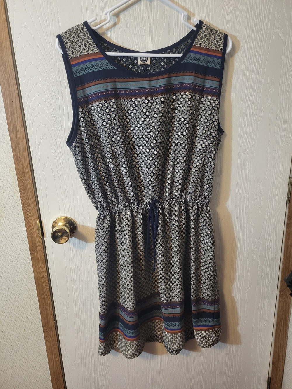 Sleeveless Navy and Cream Drawstring Mini Dress